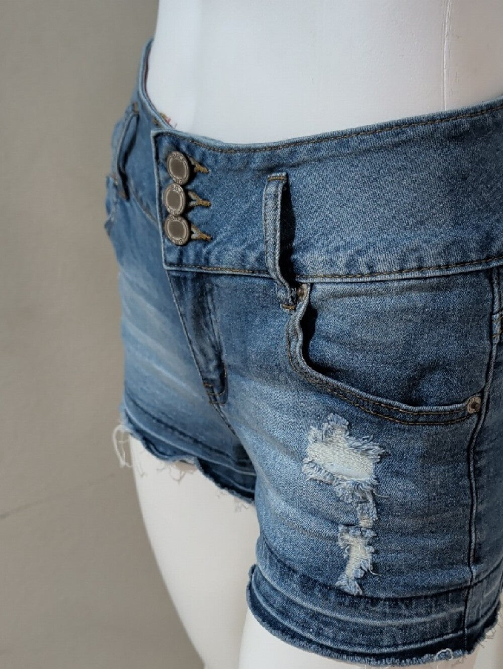 Boom Boom Jeans Medium Blue Distressed High-Waist Jean Shorts 9