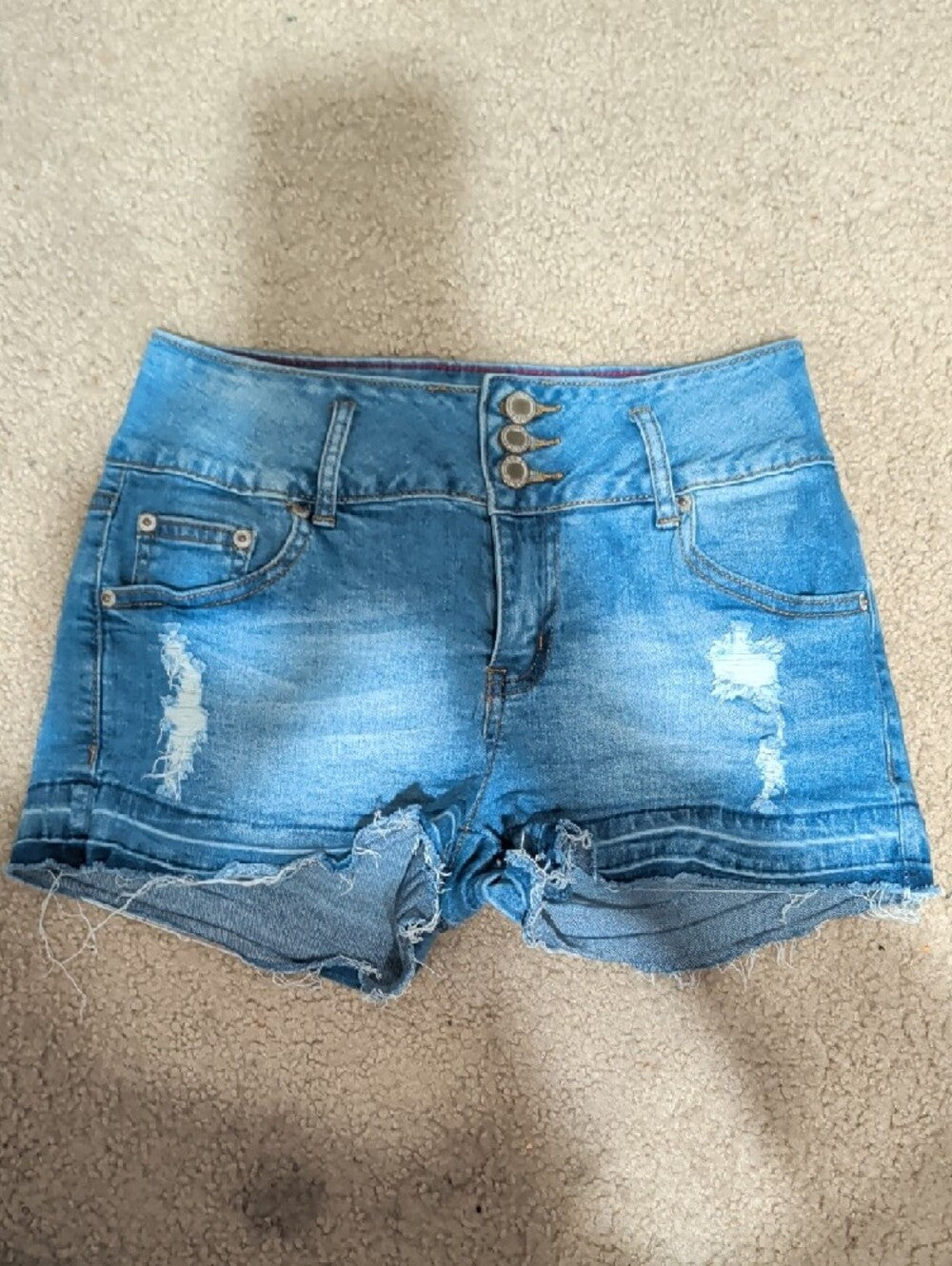 Boom Boom Jeans Medium Blue Distressed High-Waist Jean Shorts 9