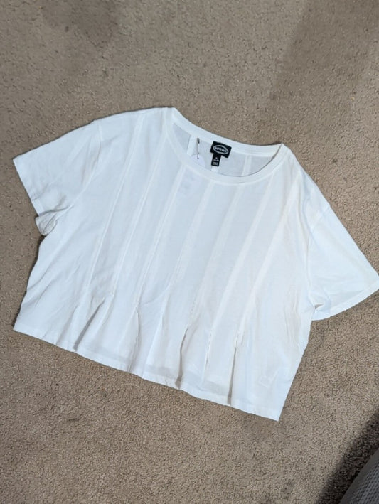 NWT Scoop Women's White Peplum Short-Sleeve Cropped Top XL