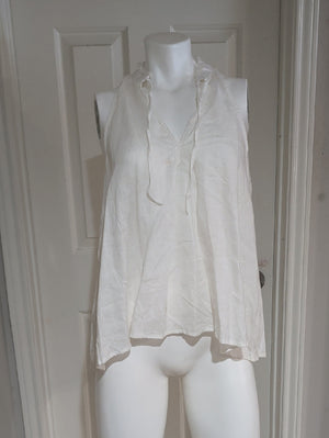 Pilcro Cream Linen Tie-Neck Sleeveless V-Neck Top Women's Large