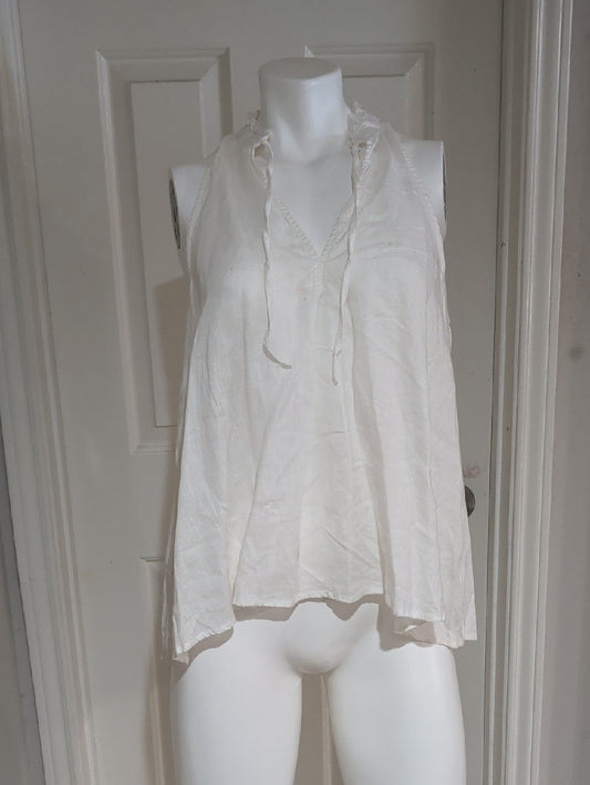 Pilcro Cream Linen Tie-Neck Sleeveless V-Neck Top Women's Large