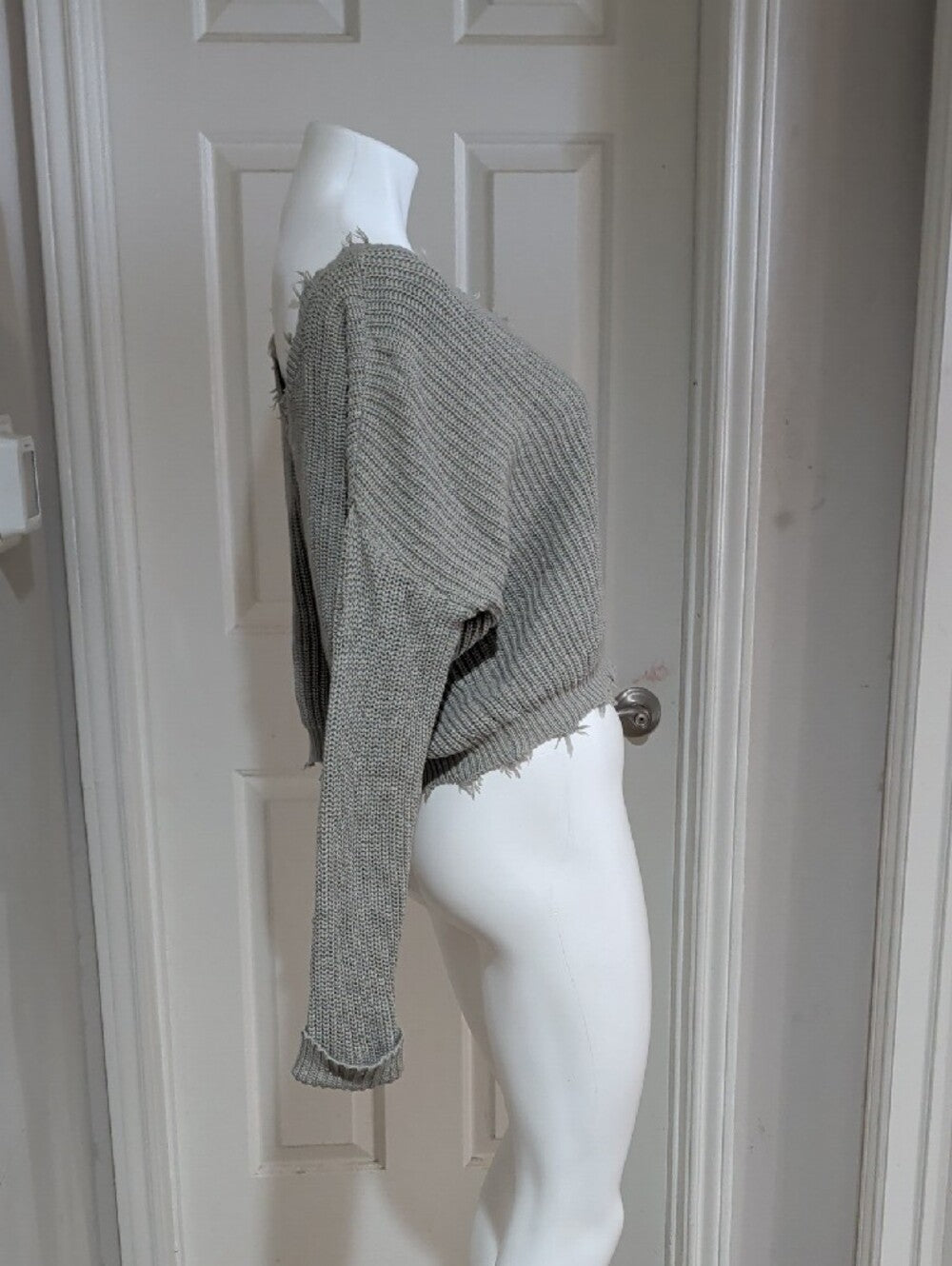 Moon & Madison Off-Shoulder Distressed Rib Knit Sweater-Mint Green Women's Small