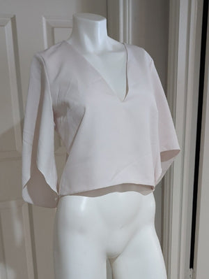 Mare Pale Pink Tailored V-Neck Flutter Sleeve Top Women's Small
