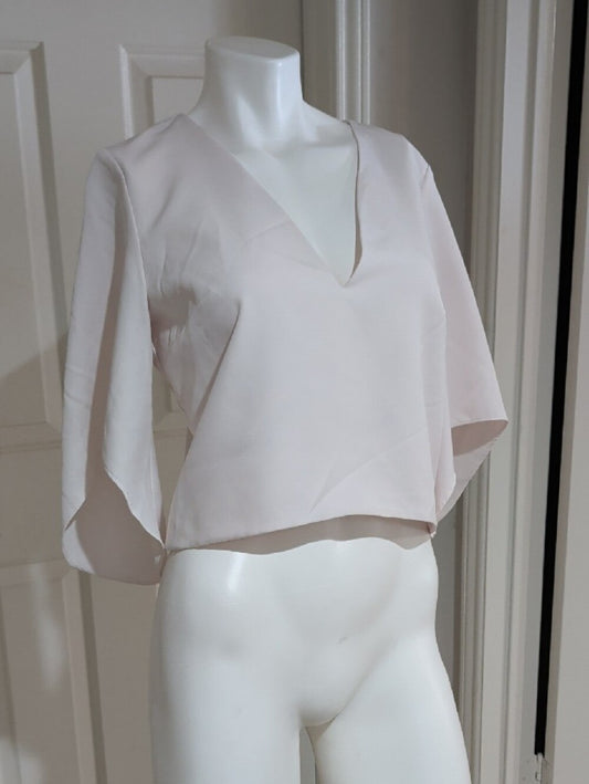 Mare Pale Pink Tailored V-Neck Flutter Sleeve Top Women's Small