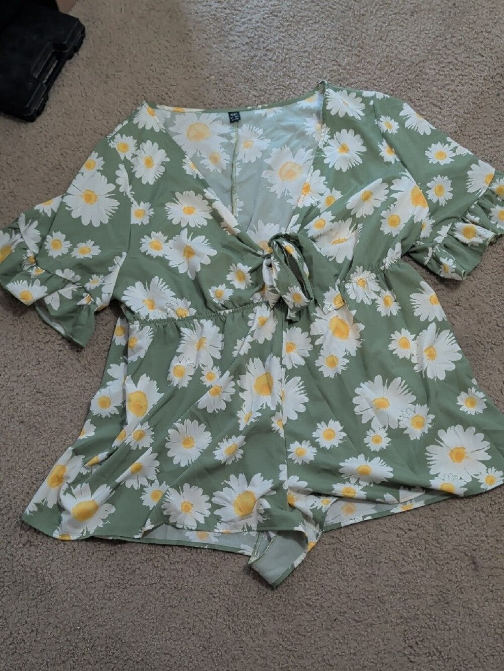 SHEIN Green Mini Romper with White Daisy Print Women's 7X