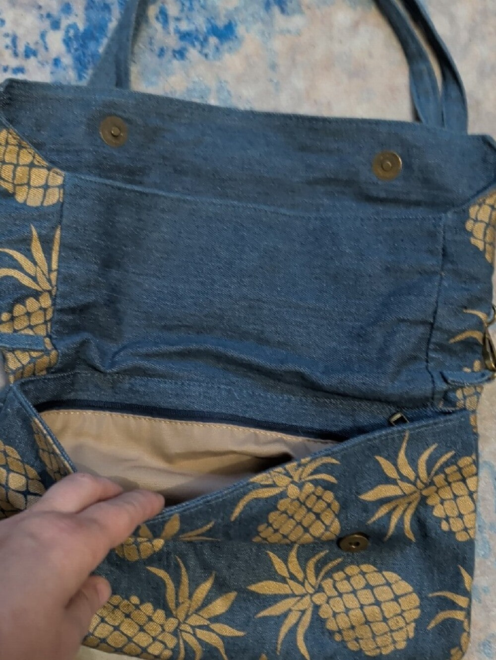 Caribbean Joe Supply Co. Pineapple Print Canvas Crossbody Bag - Blue New
