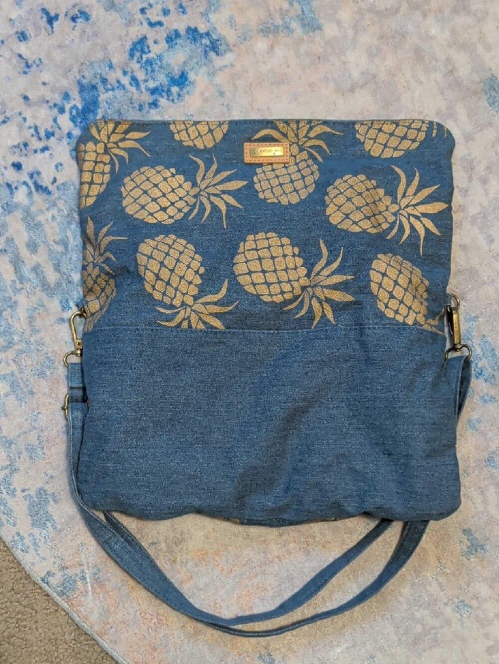 Caribbean Joe Supply Co. Pineapple Print Canvas Crossbody Bag - Blue New