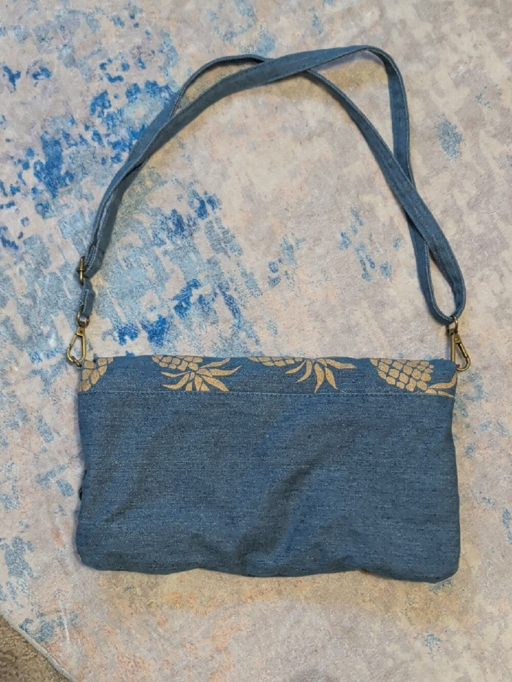 Caribbean Joe Supply Co. Pineapple Print Canvas Crossbody Bag - Blue New