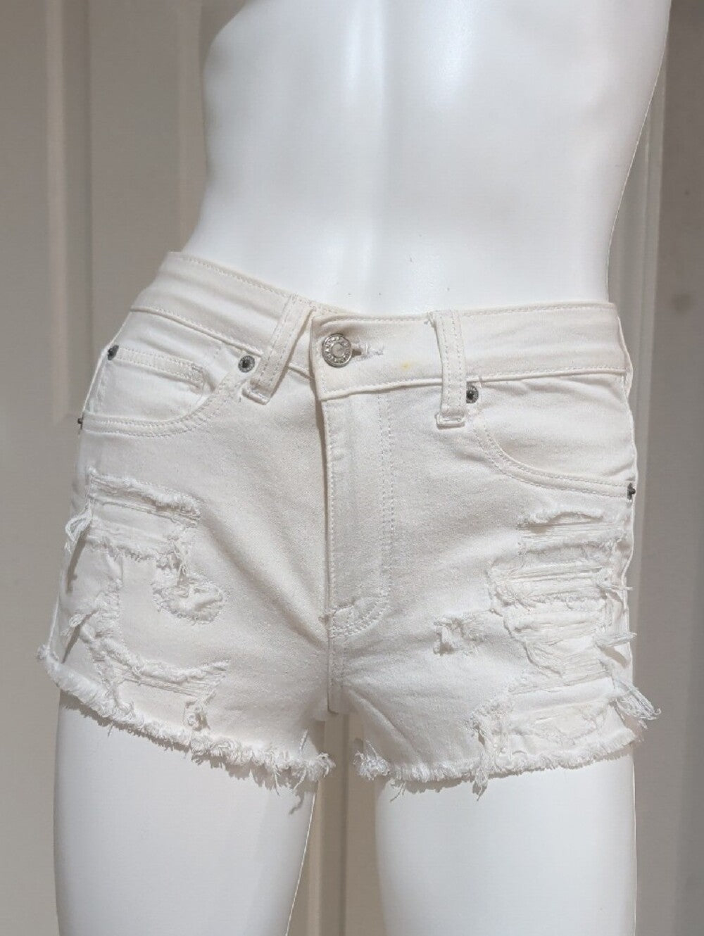 American Eagle White Distressed Denim Cutoff Shorts Women's US 4/ UK 8