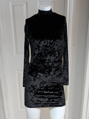 Bozzolo Black Velvet Mock Neck Long-Sleeve Dress Women's Large