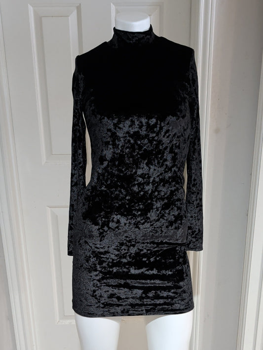 Bozzolo Black Velvet Mock Neck Long-Sleeve Dress Women's Large