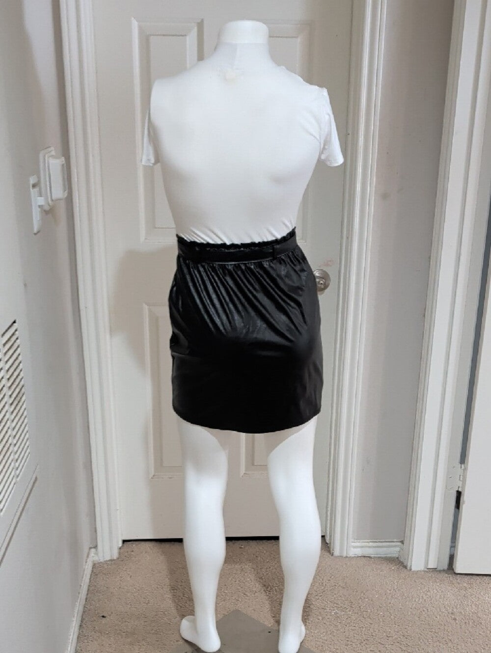 Retro Derek Heart Black Faux Leather Paperbag Mini Skirt with Tie Y2K Women's S