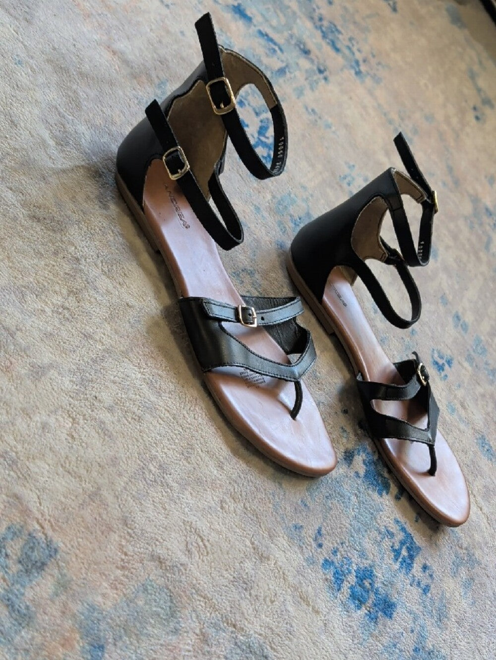 ANDREA FENZI Black Strappy Ankle Buckle Leather Sandals Women's 10 US
