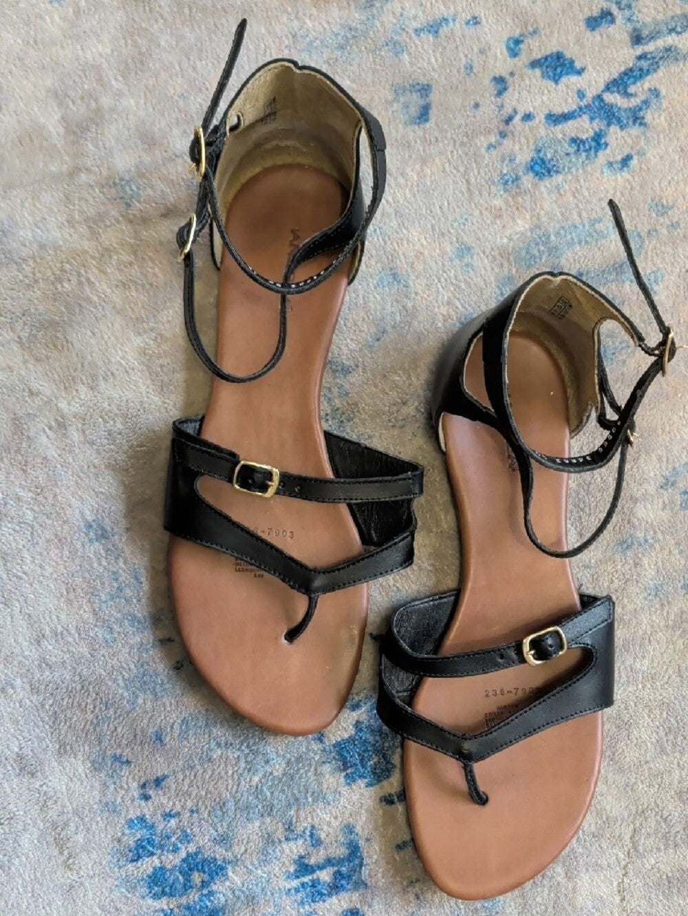 ANDREA FENZI Black Strappy Ankle Buckle Leather Sandals Women's 10 US