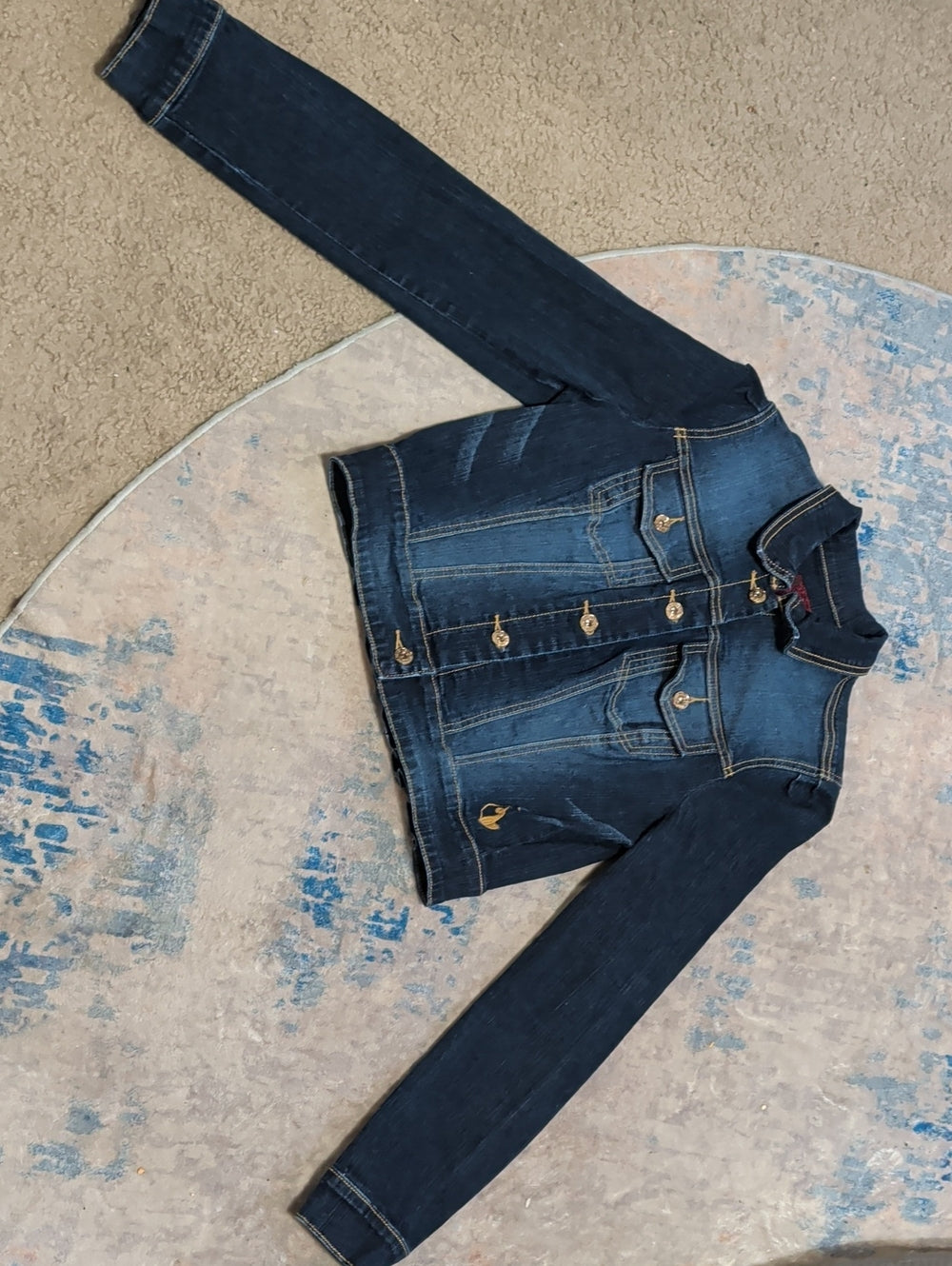Rare Vintage Baby Phat Dark Blue Denim Jacket w/ Gold Buttons Girls L Y2K 2000s