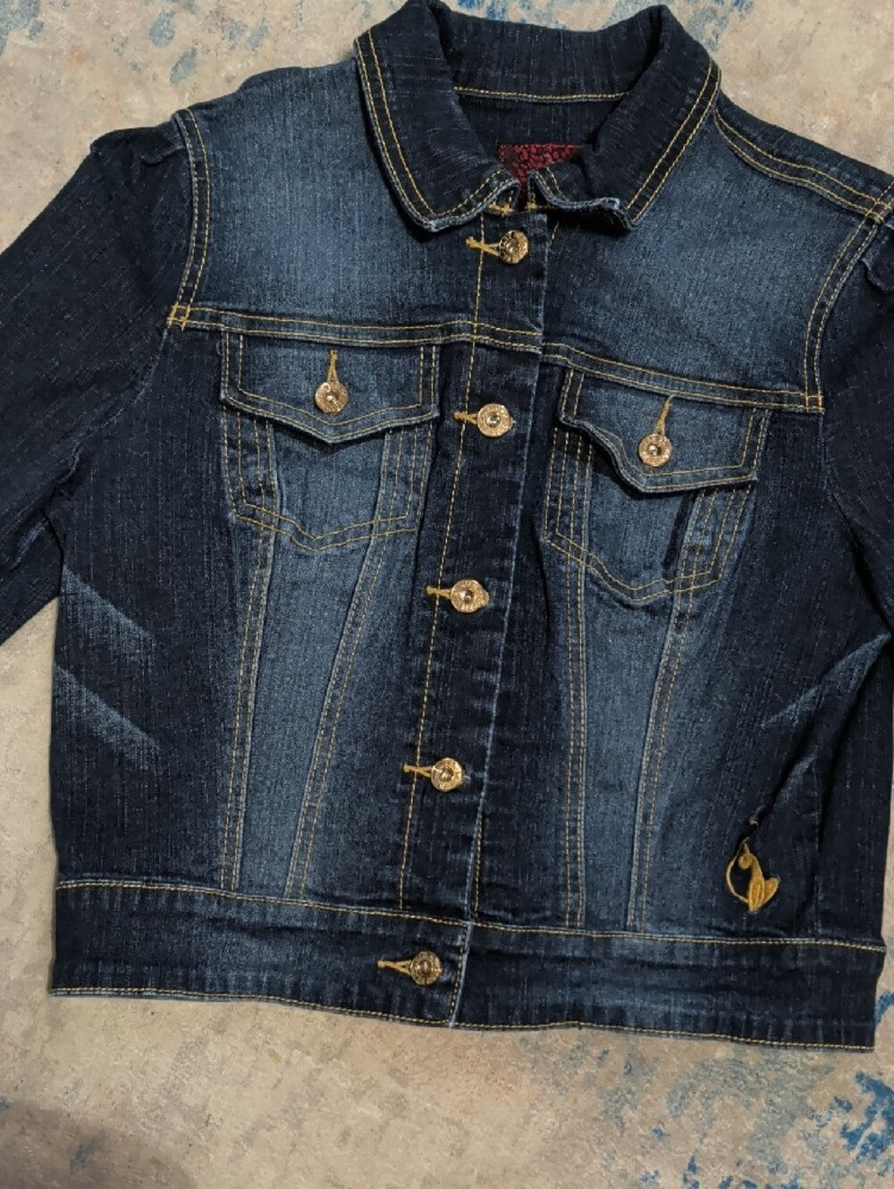 Rare Vintage Baby Phat Dark Blue Denim Jacket w/ Gold Buttons Girls L Y2K 2000s