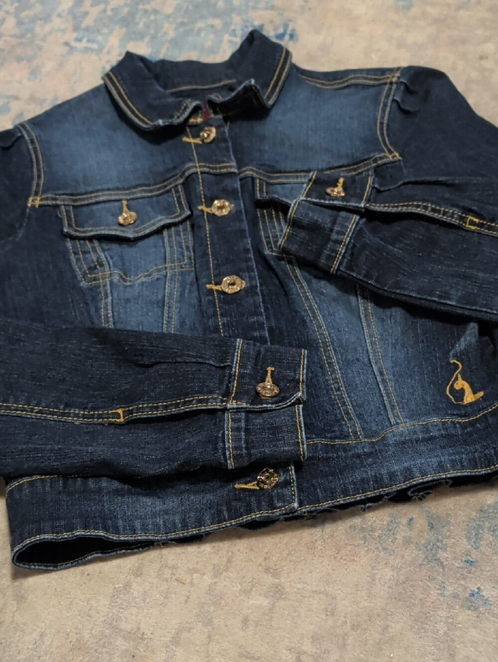 Rare Vintage Baby Phat Dark Blue Denim Jacket w/ Gold Buttons Girls L Y2K 2000s