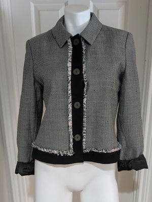 Vintage 1980's Harve Benard Black, White, & Pink 100% Wool Cropped Blazer Women's 10
