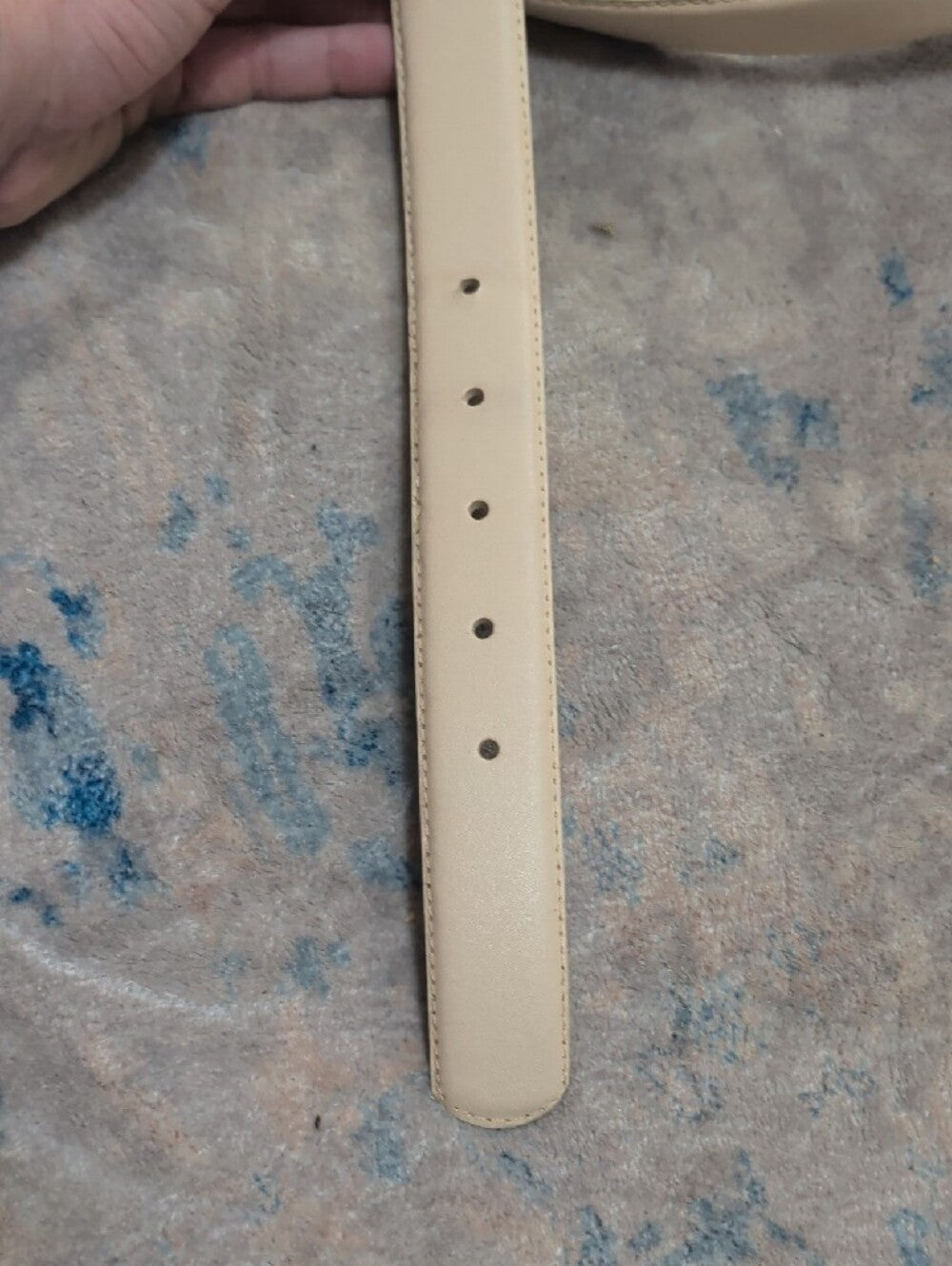 Vintage Cream Leather Belt with Gold-Tone Round Buckle MCM Retro