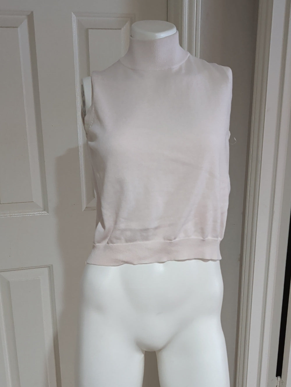 Amanda Smith Light Pink Sleeveless Mock Neck Knit Top Women's Medium 100% Cotton
