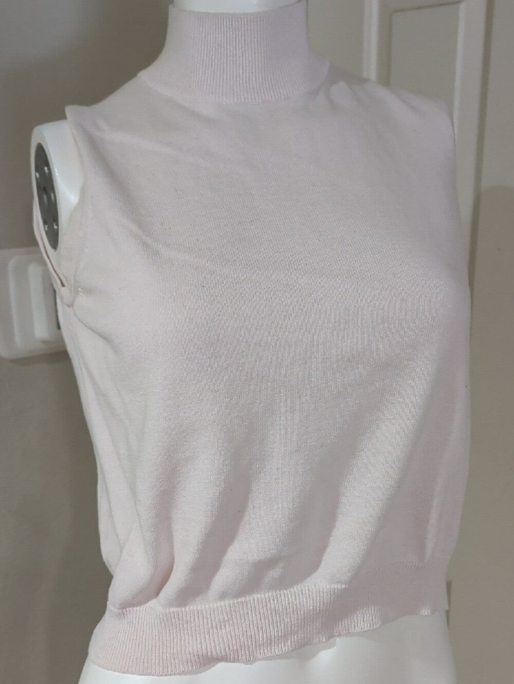 Amanda Smith Light Pink Sleeveless Mock Neck Knit Top Women's Medium 100% Cotton