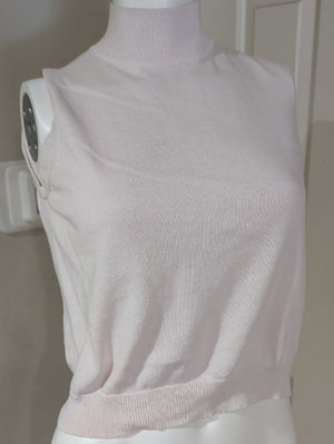 Amanda Smith Light Pink Sleeveless Mock Neck Knit Top Women's Medium 100% Cotton