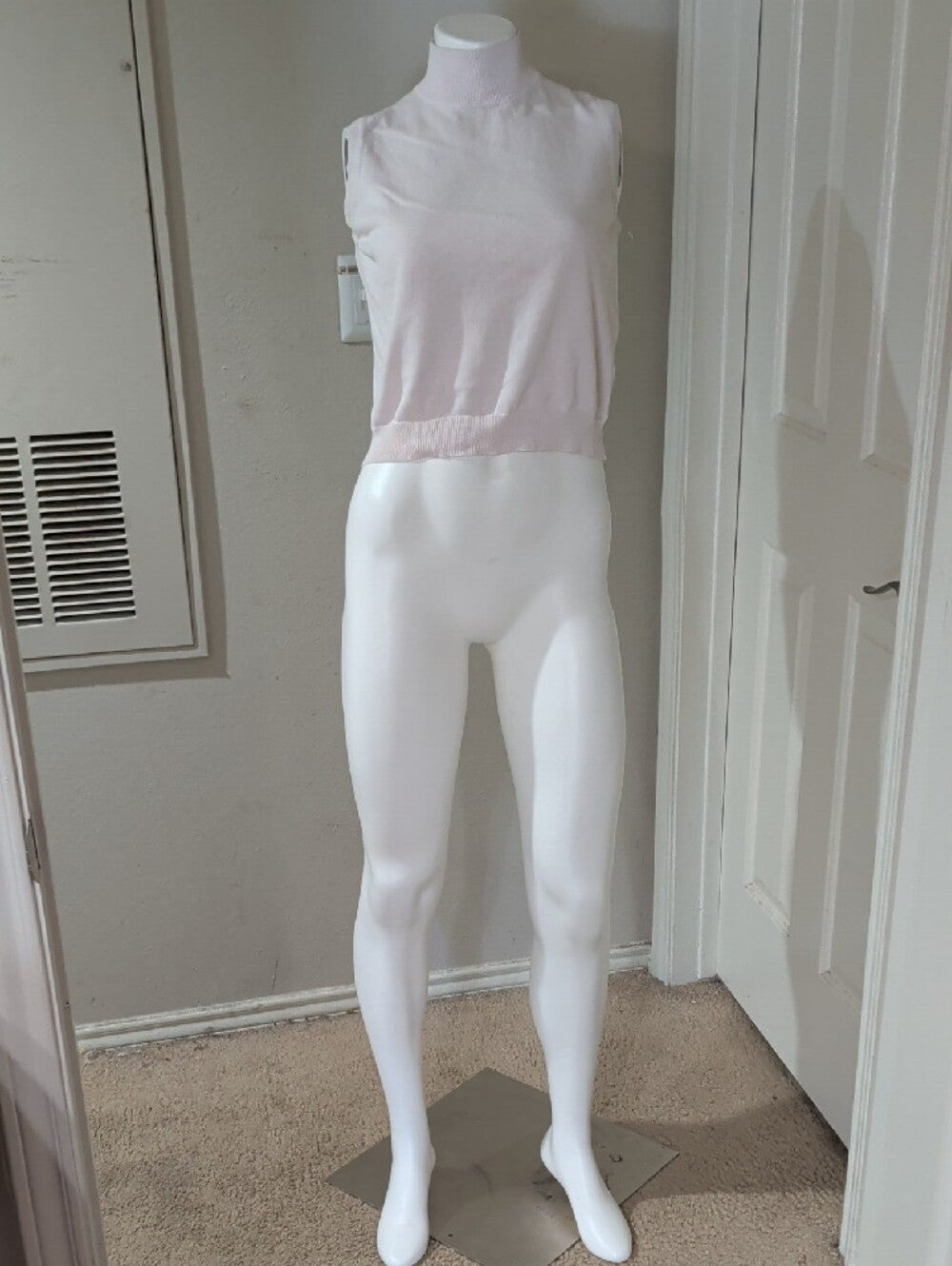 Amanda Smith Light Pink Sleeveless Mock Neck Knit Top Women's Medium 100% Cotton