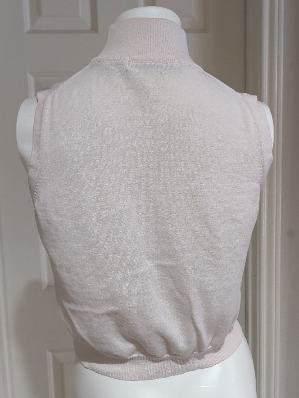 Amanda Smith Light Pink Sleeveless Mock Neck Knit Top Women's Medium 100% Cotton