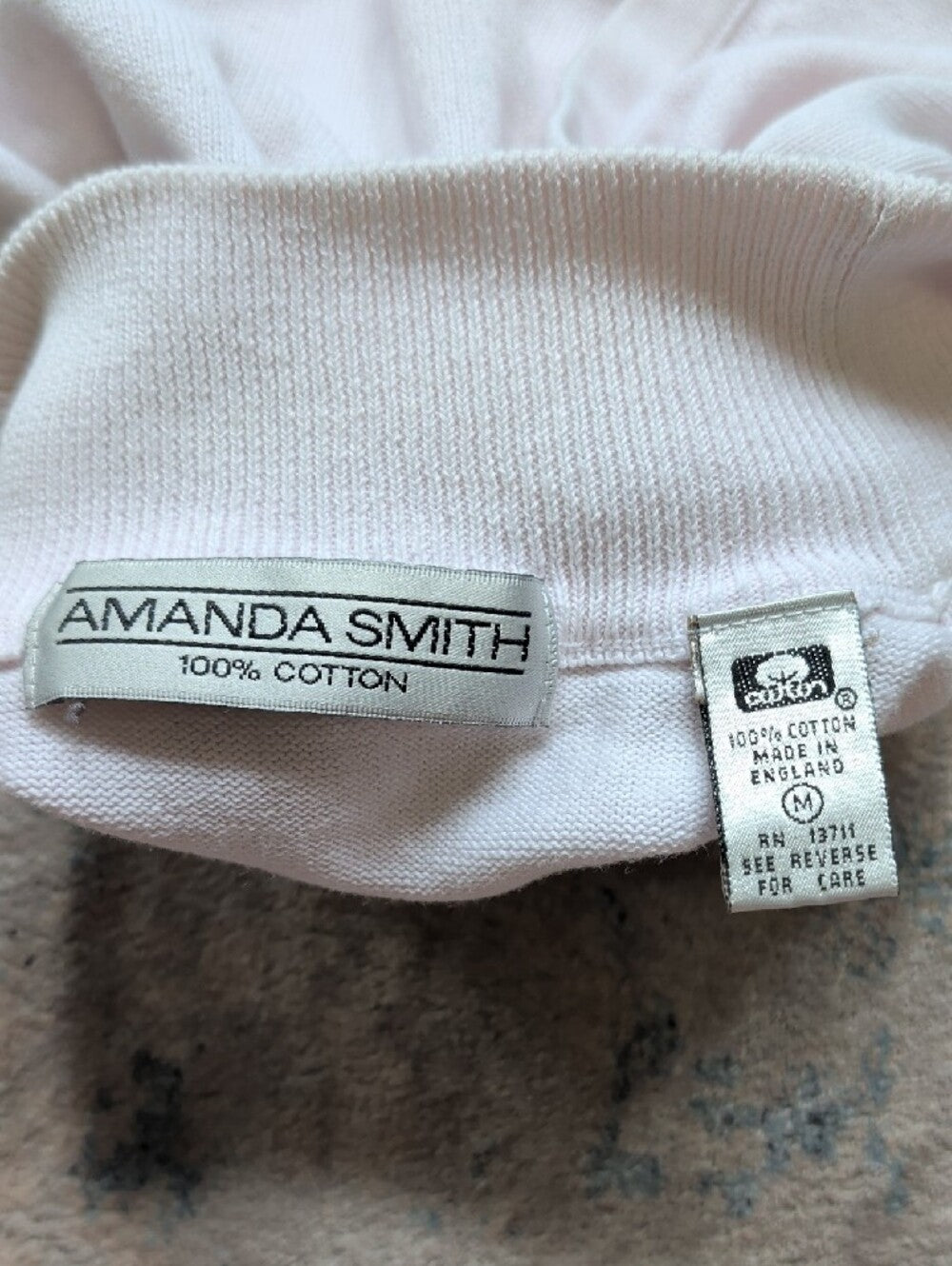 Amanda Smith Light Pink Sleeveless Mock Neck Knit Top Women's Medium 100% Cotton