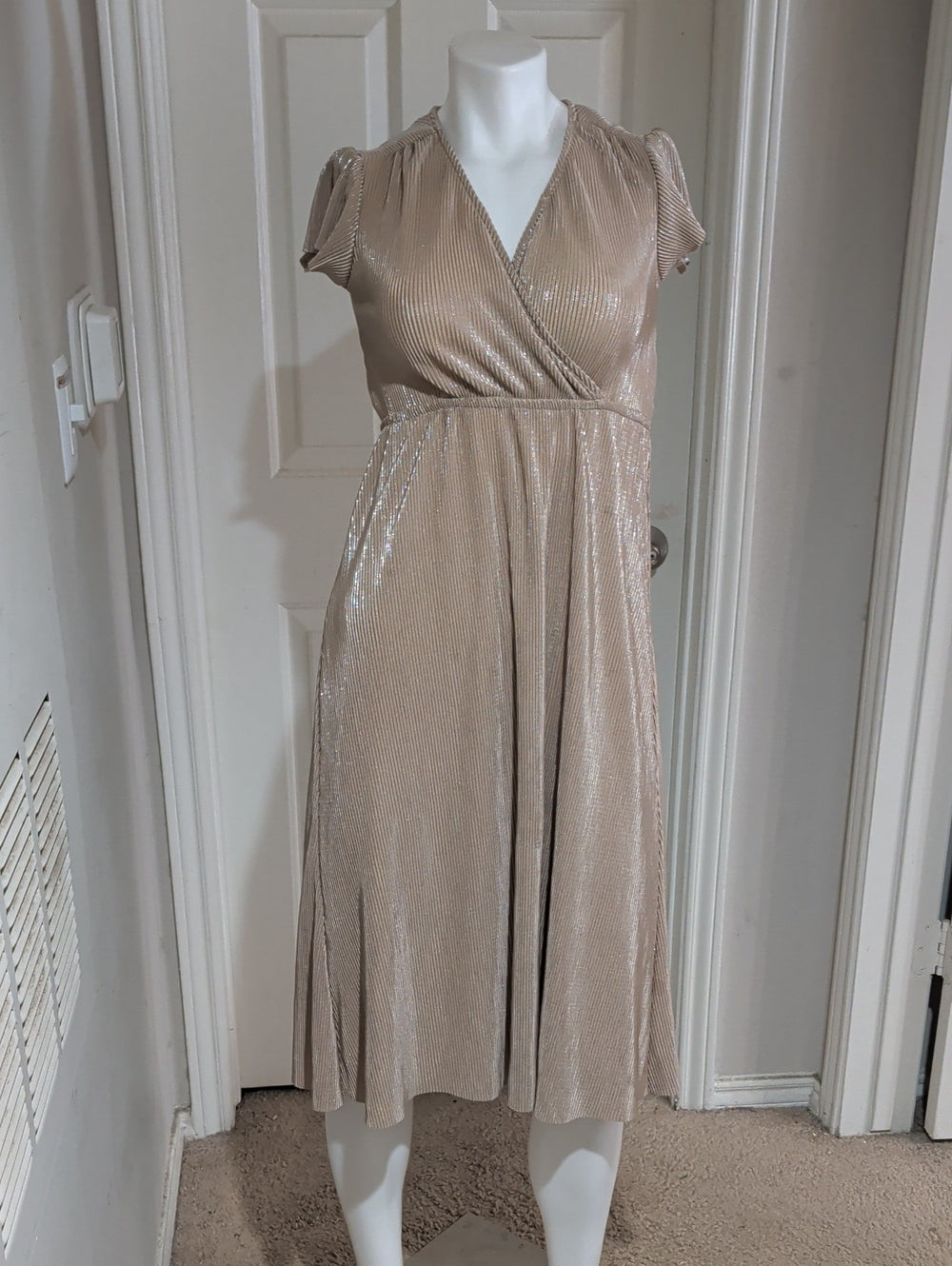 Baltic Born Metallic Champagne Wrap Midi Dress Women's 10-12 US
