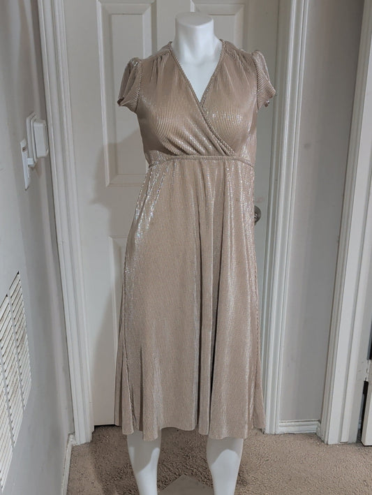 Baltic Born Metallic Champagne Wrap Midi Dress Women's 10-12 US