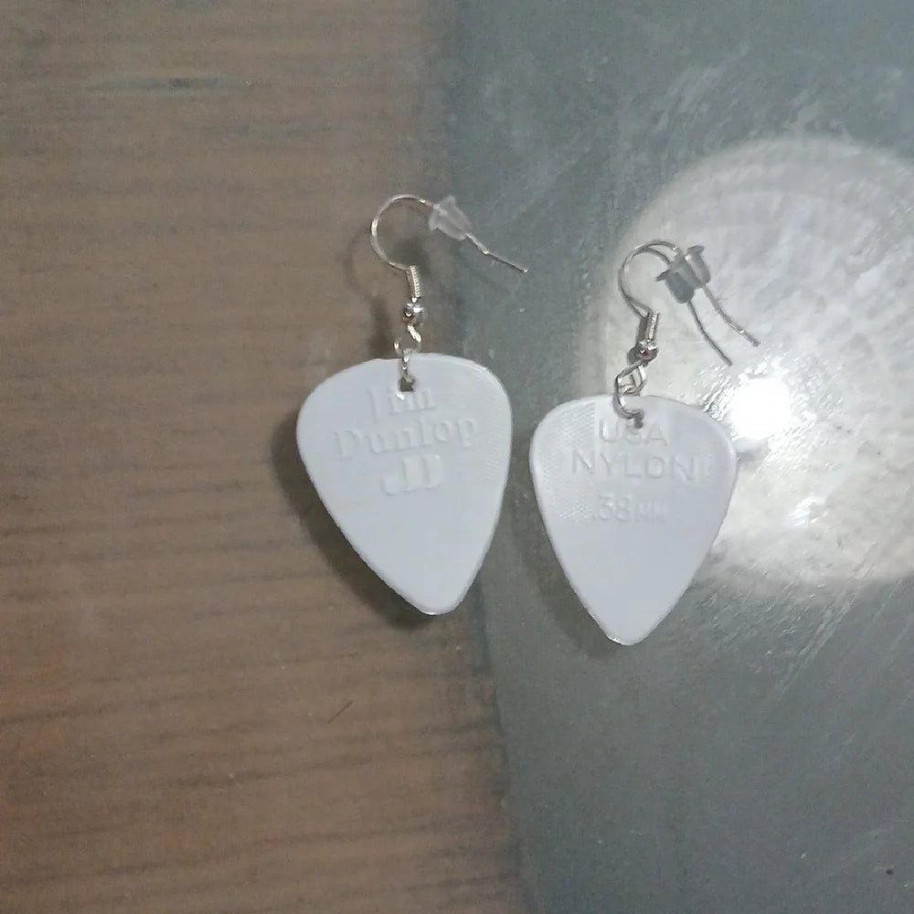 White Dunlop Guitar Pick Earrings Handmade