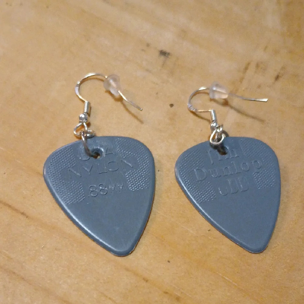 Dark Grey Dunlop Guitar Pick Earrings Handmade