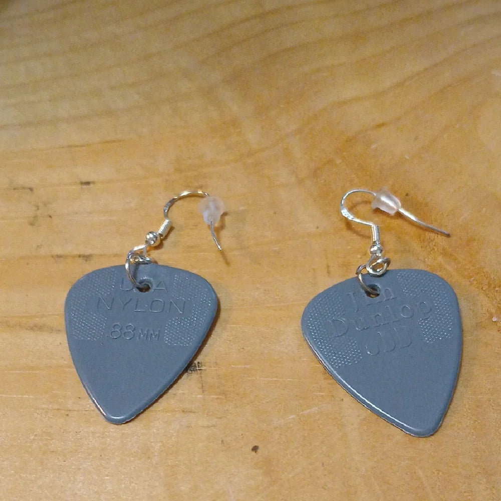 Dark Grey Dunlop Guitar Pick Earrings Handmade