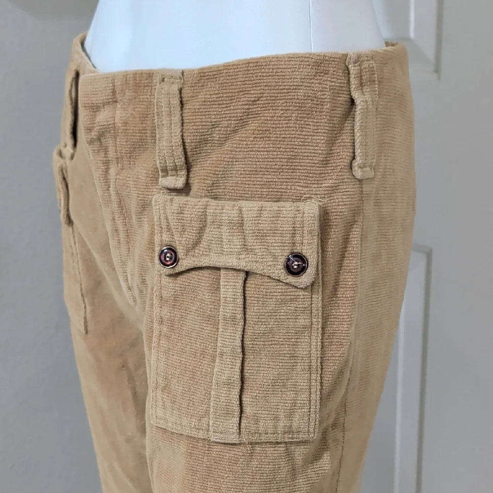 Lady Wrangler Tan Corduroy Cargo Pants with Front Flap Pockets Women's 13/14