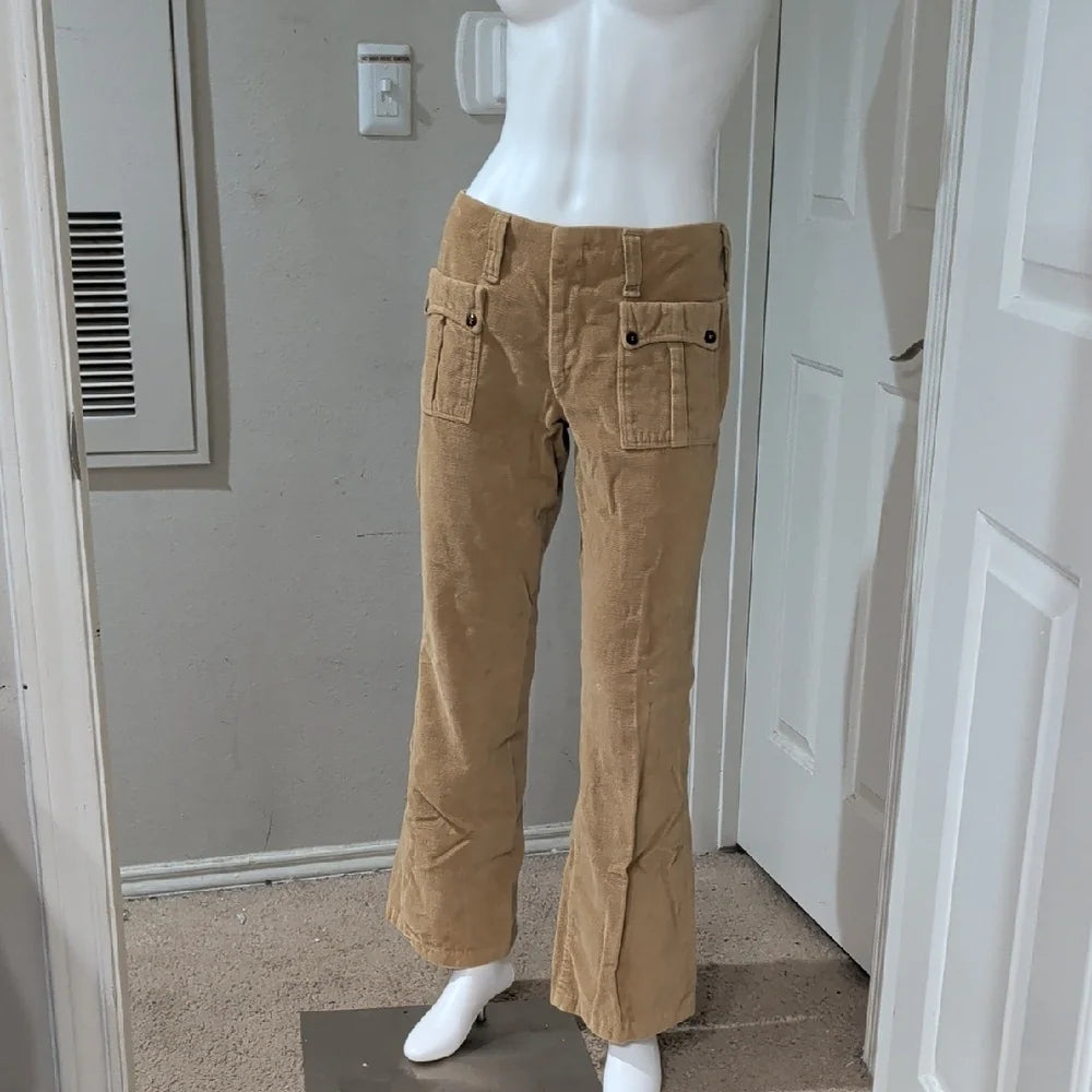 Lady Wrangler Tan Corduroy Cargo Pants with Front Flap Pockets Women's 13/14