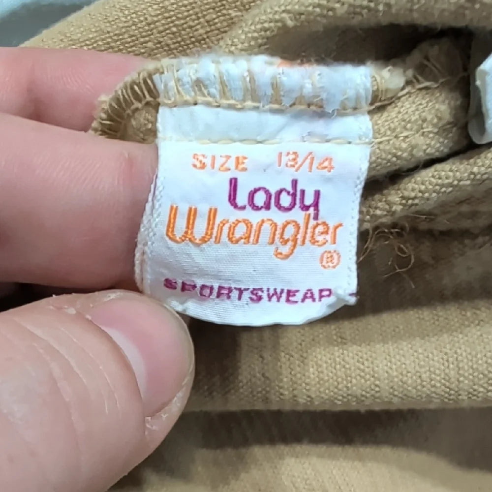 Lady Wrangler Tan Corduroy Cargo Pants with Front Flap Pockets Women's 13/14