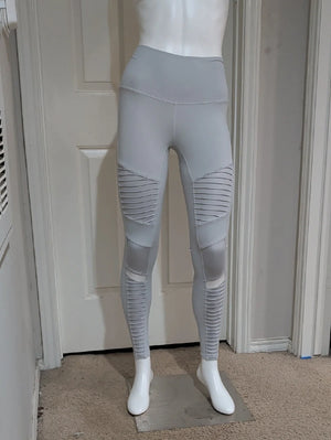 ALO Yoga Light Grey Ribbed Panel High-Waist Leggings XS