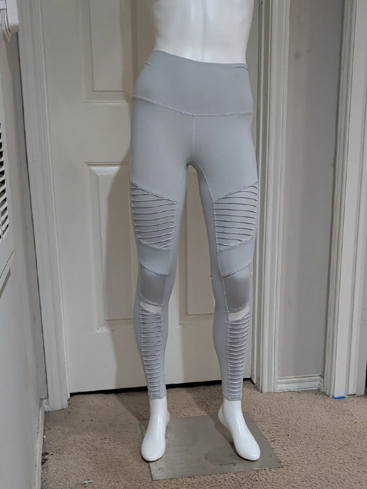 ALO Yoga Light Grey Ribbed Panel High-Waist Leggings XS