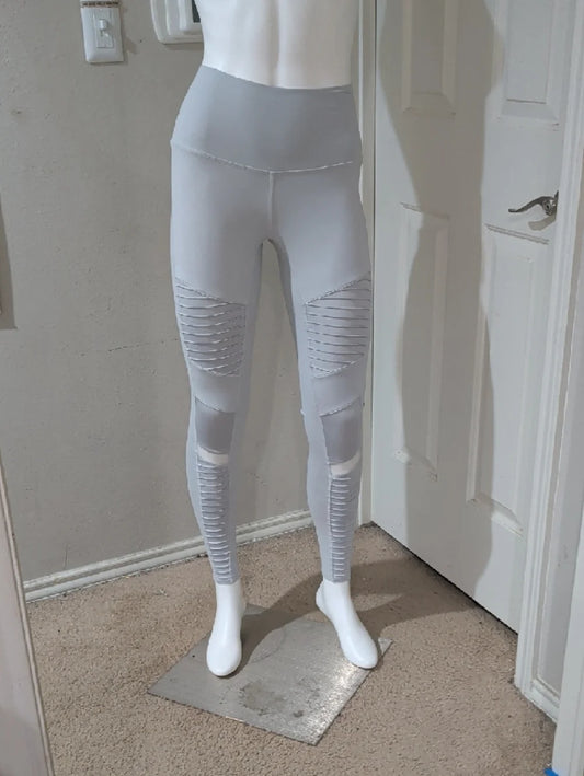 ALO Yoga Light Grey Ribbed Panel High-Waist Leggings XS