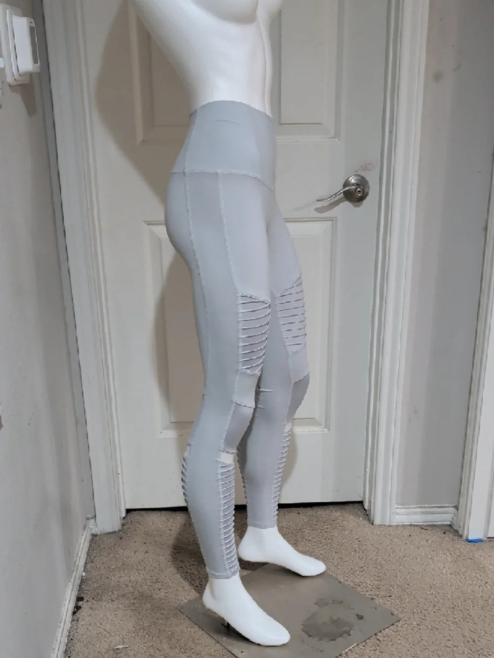 ALO Yoga Light Grey Ribbed Panel High-Waist Leggings XS