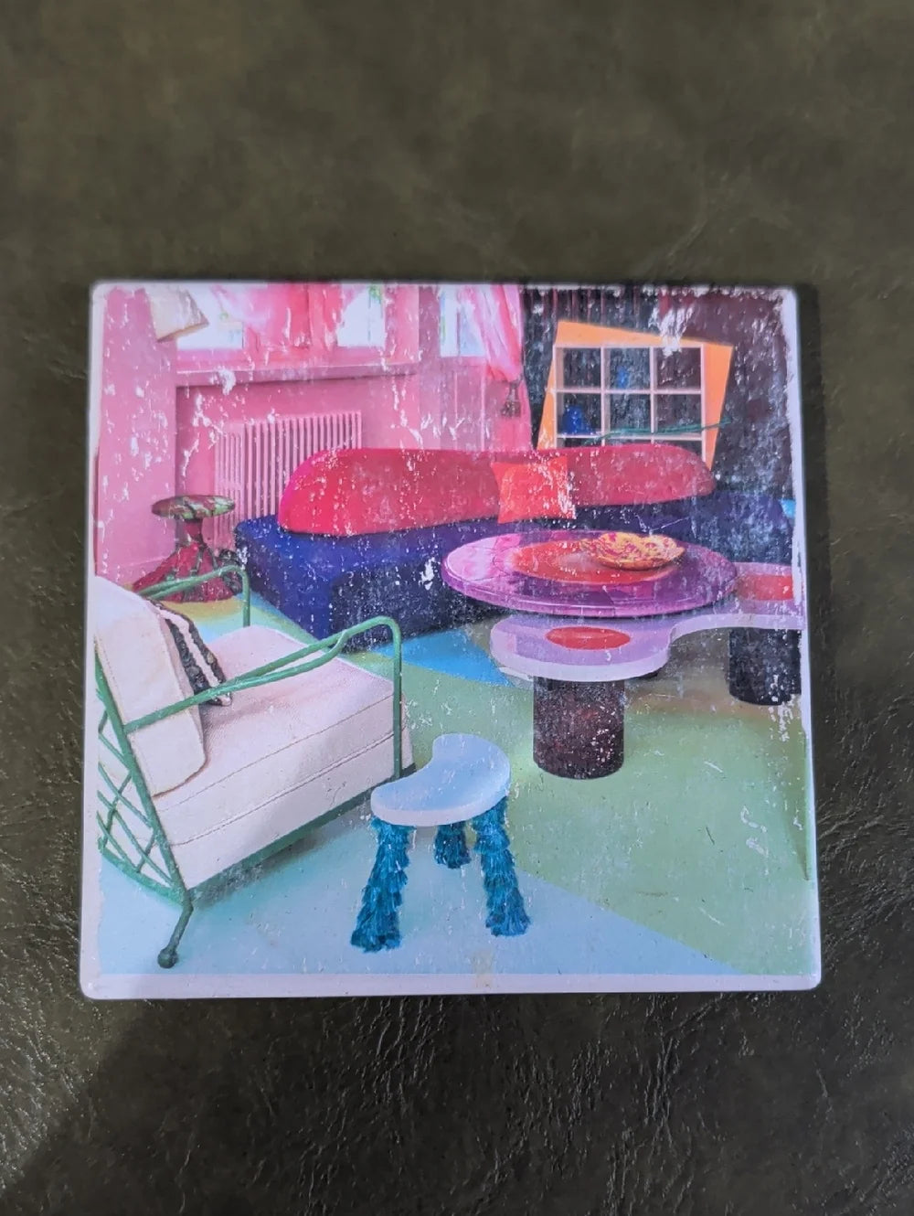 Colorful Pink Living Room Decorative Coaster Handmade Retro MCM