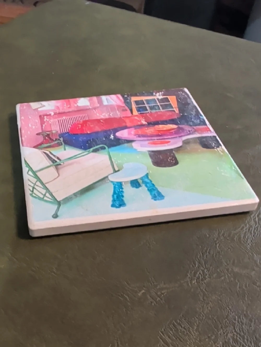 Colorful Pink Living Room Decorative Coaster Handmade Retro MCM