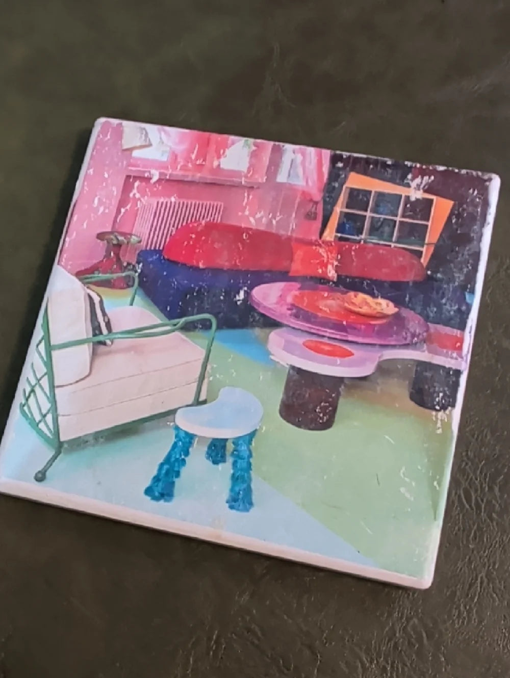 Colorful Pink Living Room Decorative Coaster Handmade Retro MCM