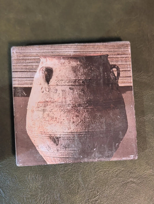Rustic Terracotta Pot Canvas Art Coaster- Brown MCM Handcrafted
