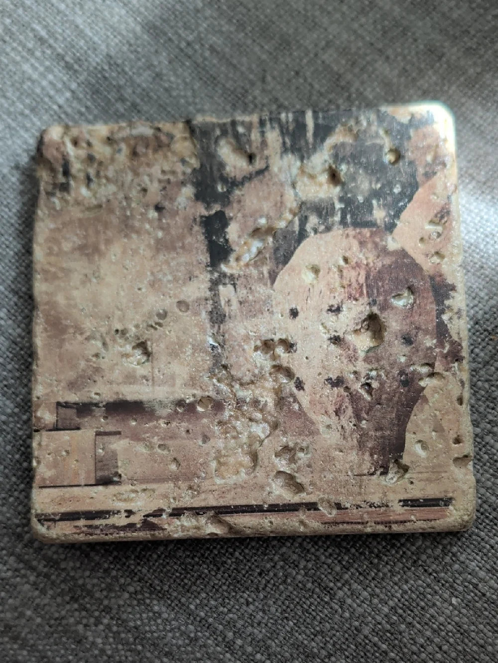 Vintage Style Beige and Brown Home Art Stone Coaster - Handcrafted