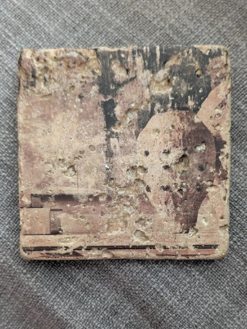 Vintage Style Beige and Brown Home Art Stone Coaster - Handcrafted