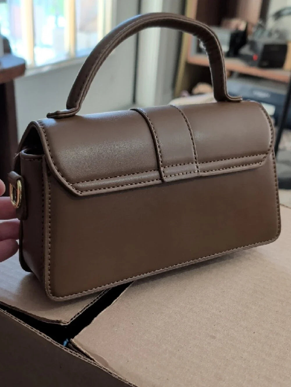 Classic Structured Top-Handle Women's Mini Bag in Brown - XS