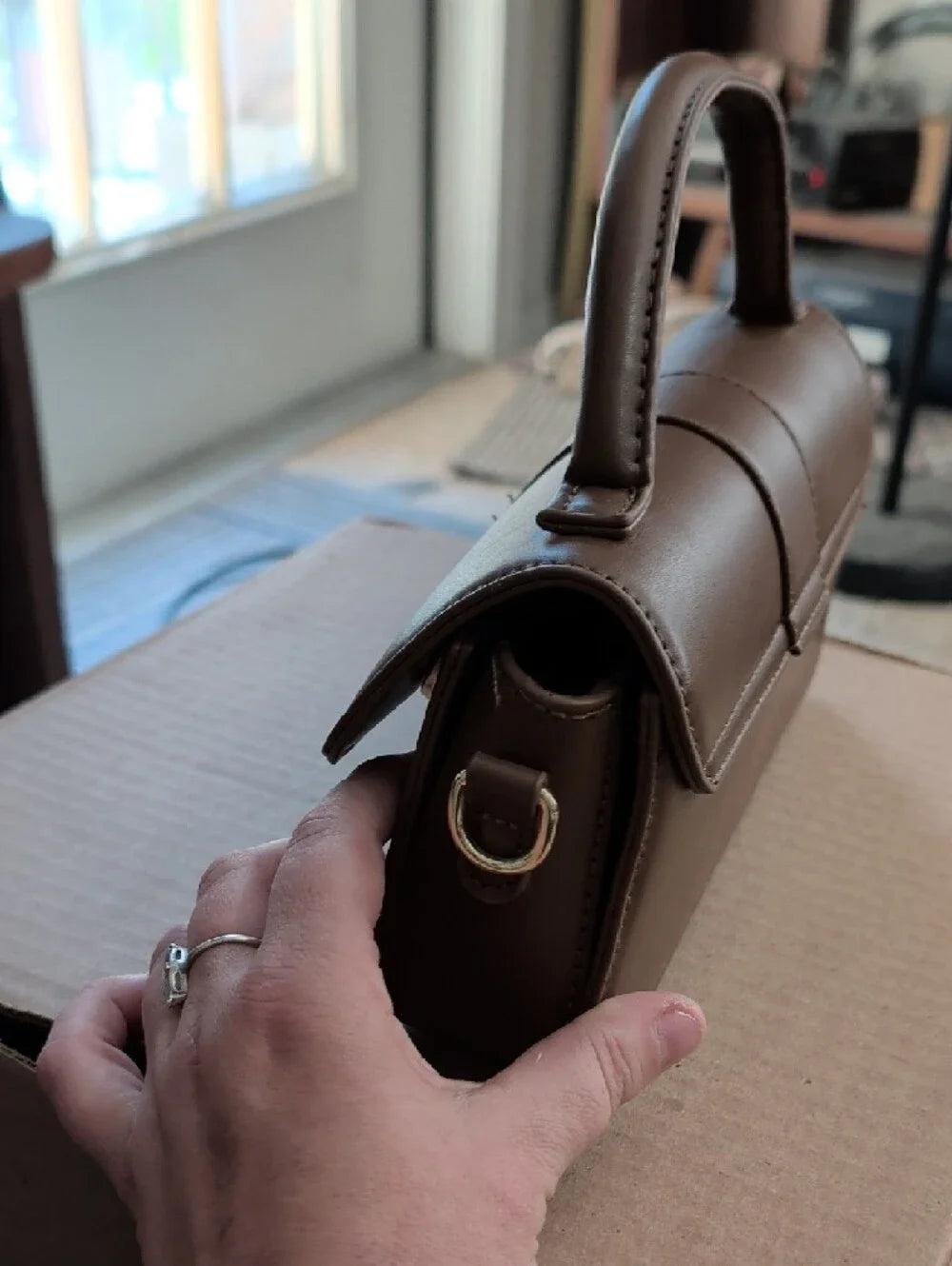 Classic Structured Top-Handle Women's Mini Bag in Brown - XS