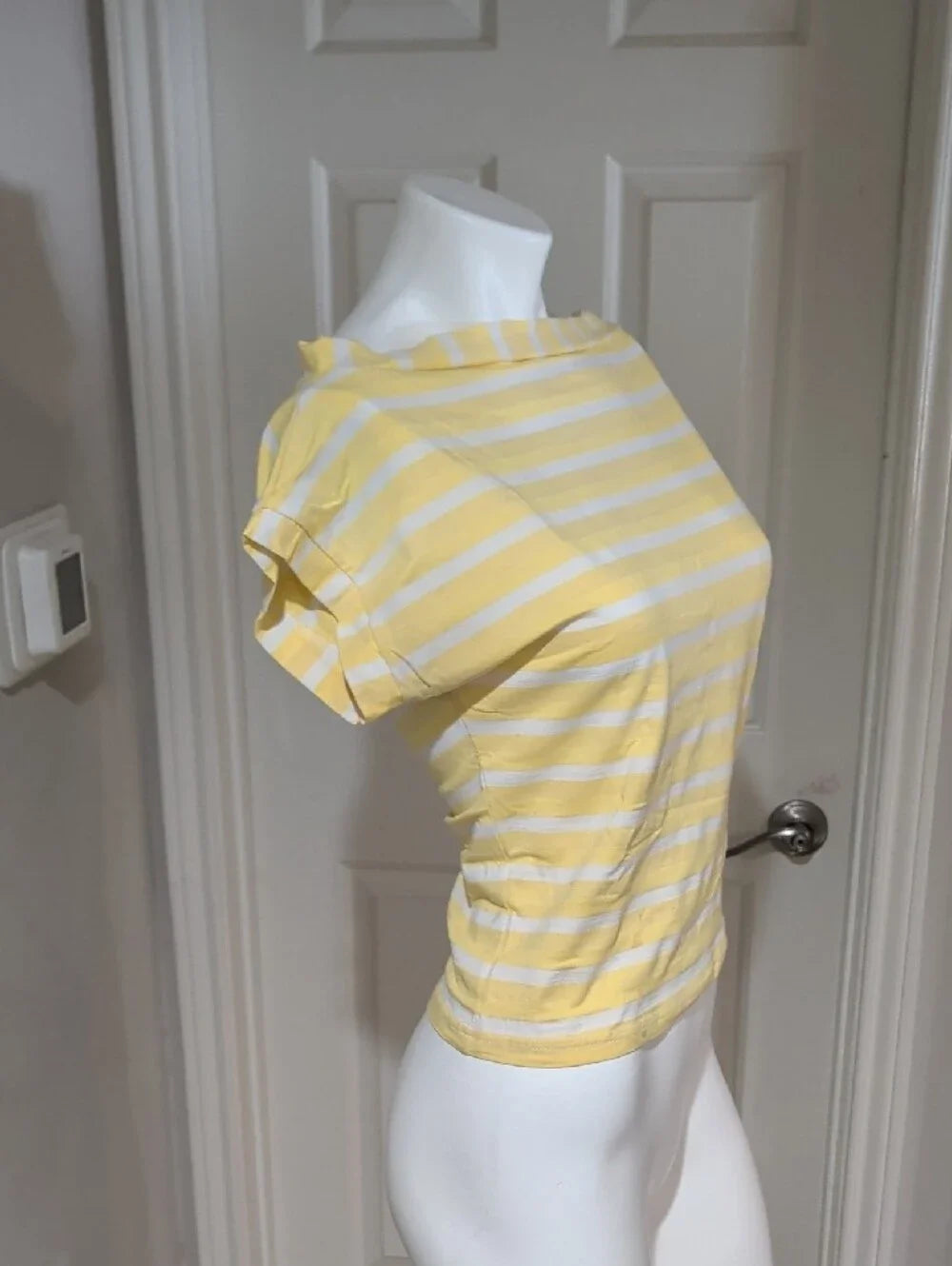 Vintage Freddie's Of Pinewood Striped Off-Shoulder Yellow & White Top Retro M